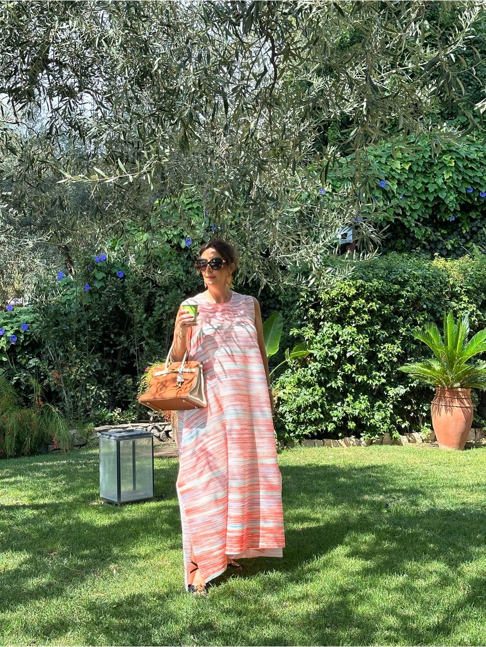 Striped orange/ turquoise Maxi Dress - Lightweight Summer Dress